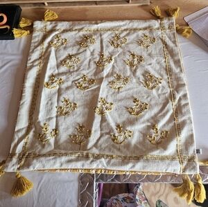 BH&G Cream and yellow gold embroidered cotton cushion covers (2x) with tassles
